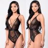 Fashion Sleepwear Backless Teddies Hollow Bodysuit Floral Lace Halter One Piece Sexy Lingerie - Black - M