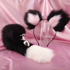 Fox Anal Plug Sex Toys Foxtail Bow Metal Butt Anal Plug Cute Bow-Knot Soft Cat Ears Headbands Erotic Cosplay Couples Accessories - Black powder ear