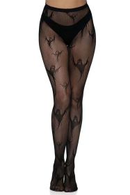 Black Sheer Mesh Halloween Ghost Pattern Pantyhose - Black - ONE SIZE