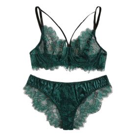 Sexy Underwear Lace Embroidery Lace Sexy Lingerie Set - L - blackish green