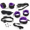 SM Bondage Restraint Set Sex Handcuffs Whip Anal Beads Butt Plug Anal Plug Bullet Vibrator Sex Toys for Woman Adult S&M Fetish - nylon-black-7pcs