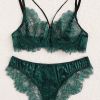 Sexy Underwear Lace Embroidery Lace Sexy Lingerie Set - S - blackish green