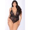 Fashion Sleepwear Backless Teddies Hollow Bodysuit Floral Lace Halter One Piece Sexy Lingerie - Black - M