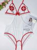 Sweet Nurses Uniform Sexy Seduction Mesh Open One Piece Sexy Lingerie Women - S - White