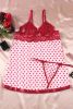 Red Heart Shape Print Lace Crochet Babydoll Set - Red - S