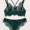 Sexy Underwear Lace Embroidery Lace Sexy Lingerie Set - S - blackish green