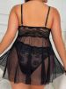 Plus Size Sexy Lingerie Lace Suspender Internet - 1XL - Black