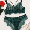 Sexy Underwear Lace Embroidery Lace Sexy Lingerie Set - S - blackish green