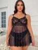 Plus Size Sexy Lingerie Lace Suspender Internet - 1XL - Black