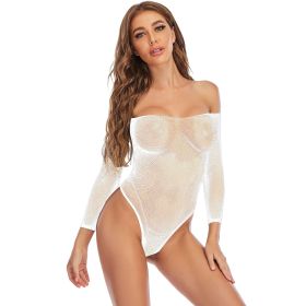 Women's Rhinestone Underwear Long Sleeve Fishnet Clothes (Option: White-Free Size)