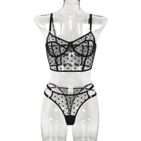 Dot Dots Transparent Sexy Underwear Two-piece (Option: Black-S)