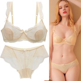 Women's Sexy Lace Transparent Super Thin Push Bra Set (Option: Beige-70A)