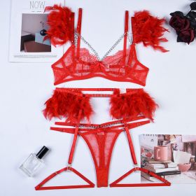 Christma Chains Lace Sexy Lingerie Women Underwear Bra Pa (Option: Red-M)