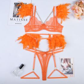 Christma Chains Lace Sexy Lingerie Women Underwear Bra Pa (Option: Orange-L)