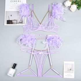 Christma Chains Lace Sexy Lingerie Women Underwear Bra Pa (Option: Purple-L)