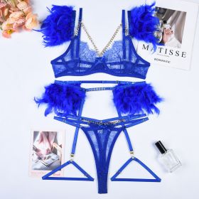 Christma Chains Lace Sexy Lingerie Women Underwear Bra Pa (Option: Blue-L)